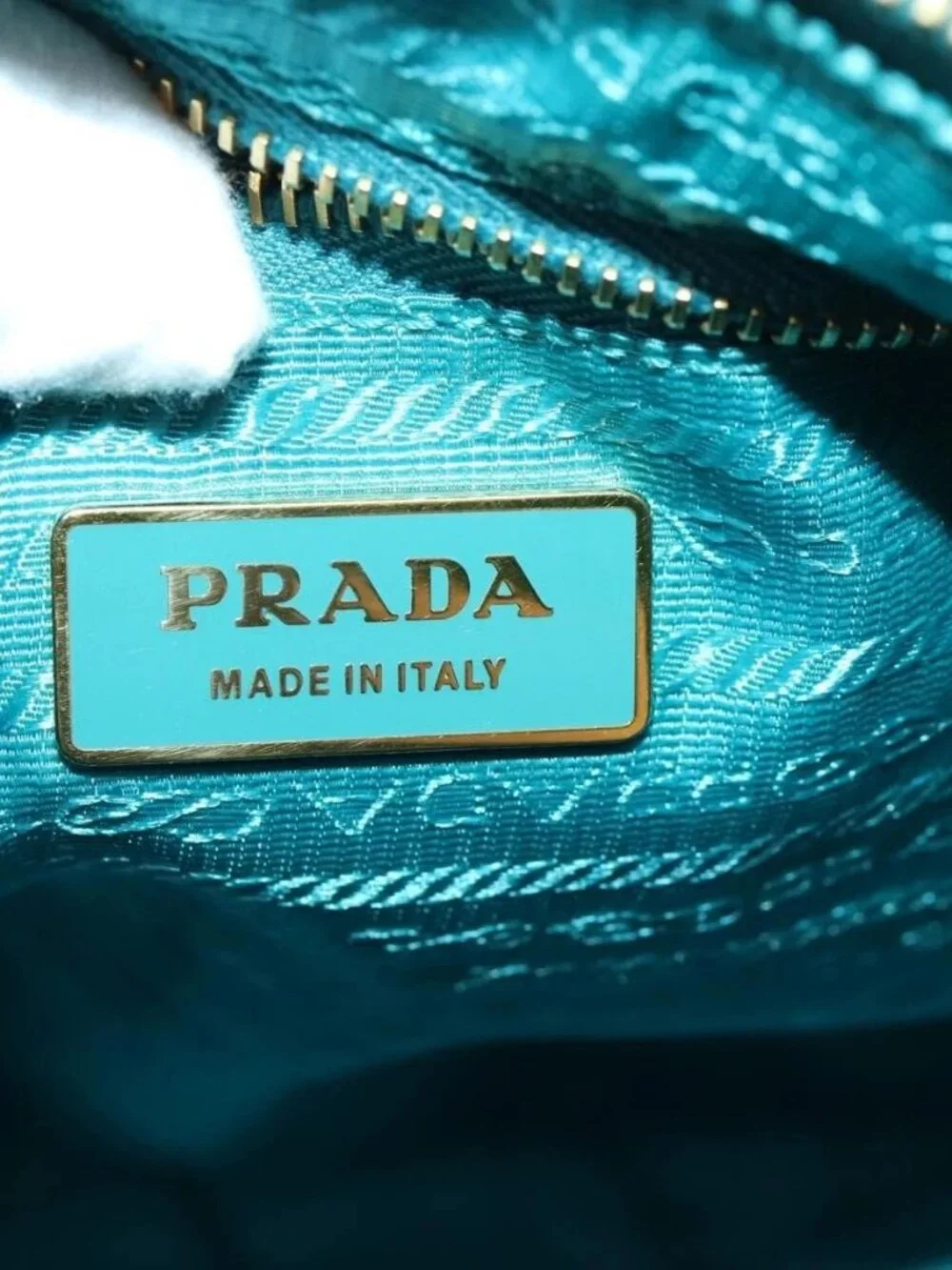 PRADA Shoulder Bag Nylon Blue Gold Auth
